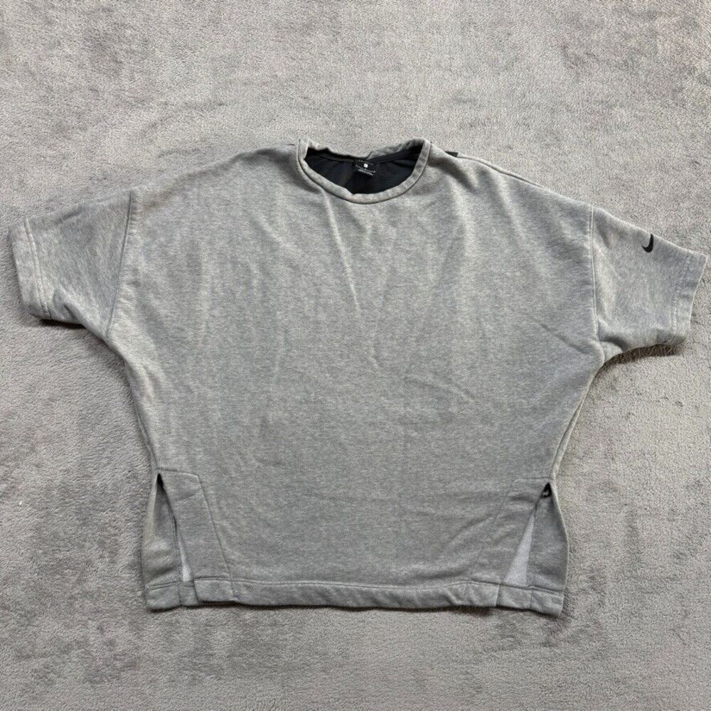 Nike Top Shirt Womens Large Dri-Fit Oversized Dolman Sleeve Mesh Side Slit Gray